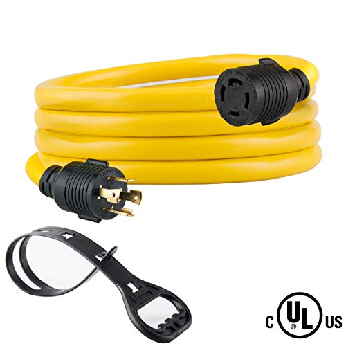 Product Cover Yodotek 10 FEET Heavy Duty Generator Locking Power Cord NEMA L14-30P/L14-30R,4 Prong 10 Gauge SJTW Cable, 125/250V 30Amp 7500 Watts Yellow Generator Lock Extension Cord with UL Listed