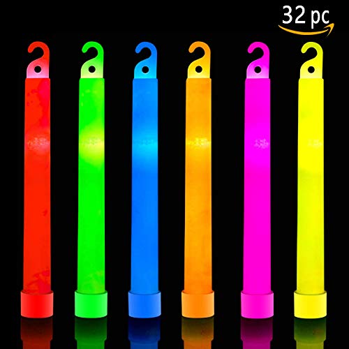 Product Cover 32 Ultra Bright Glow Sticks Plus 32 Party Strings - Total 64 Pcs - Bulk Pack Industrial Grade - 6 Inch Waterproof Glow Stick - Glow Light With 12 Hour Duration - Mixed Colors - Bend, Shake To Activate