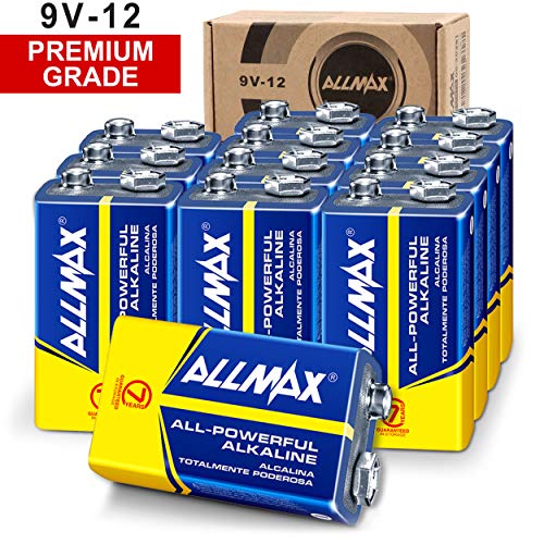 Product Cover ALLMAX All-Powerful Alkaline Batteries - 9V (12 Pack) - Premium Grade, Ultra Long Lasting and Leak Proof - Perfect for Smoke Detector Alarm (9 Volt)