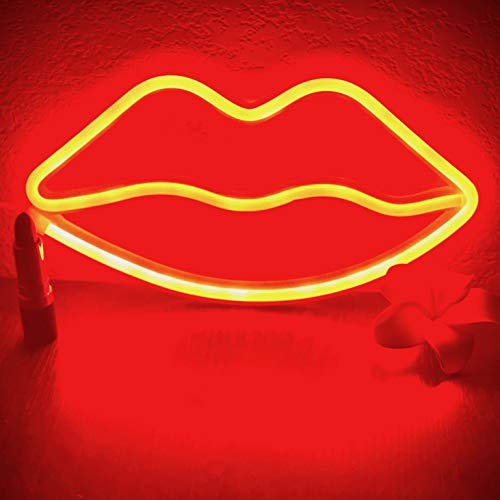 Product Cover DANIDEER Led Neon Sign Art Decorative Lights Table Decoration Wall Decor Neon Lamp with Glow Light for Kids Room Living Room Bedroom Unique Gift for Any Occasion (Lips)