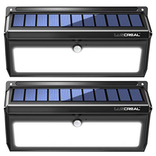 Product Cover Solar lights Outdoor, Luscreal Super Bright 100 LED Solar Motion Sensor Security Wall Lights for Front Door Back Yard Garage Deck Porch Step Stair Garden Fence Driveaway Patio (2000LM, 2PACK)
