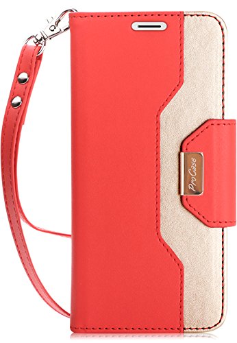 Product Cover Procase Galaxy S9 Wallet Case, Flip Kickstand Case with Card Holders Mirror Wristlet, Folding Stand Protective Book Case Cover for 5.8 Inch Galaxy S9 (2018 Release) -Red
