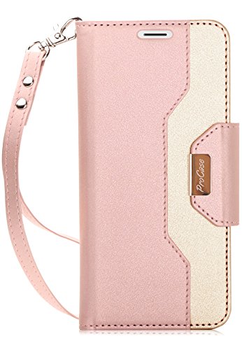 Product Cover Procase Galaxy S9 Wallet Case, Flip Kickstand Case with Card Holders Mirror Wristlet, Folding Stand Protective Book Case Cover for 5.8 Inch Galaxy S9 (2018 Release) -Pink