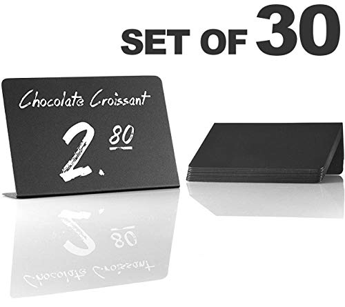 Product Cover 30 Pack Rustic Mini Chalkboard Signs - Easy To Write And Wipe Out - For Liquid Chalk Markers And Chalk - Small Plastic Message Board Signs - Table Numbers - Food Labels For Party - Small Chalkboard