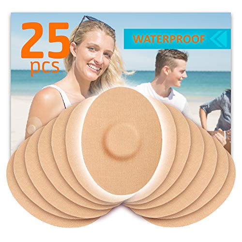 Product Cover Fixic Patches 25 Pack for Enlite - Medtronic Guardian - Freestyle Libre - Waterproof Adhesive Patches - Best Fixation - Pre Cut - TAN Color