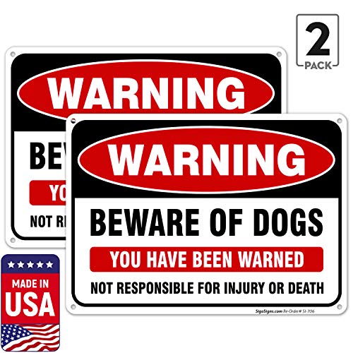 Product Cover (2 Pack) Beware of Dog Sign, Dog Warning Sign, 10x7 Rust Free Aluminum, Weather/Fade Resistant, Easy Mounting, Indoor/Outdoor Use, Made in USA by SIGO SIGNS