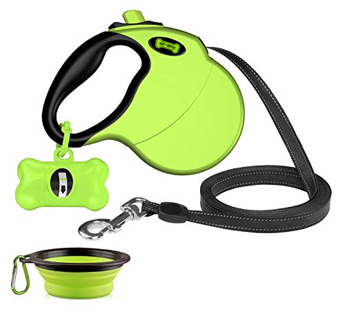 Product Cover Ruff 'n Ruffus Retractable Dog Leash with Free Waste Bag Dispenser and Bags + Bonus Bowl | Heavy-Duty 16ft Retracting Pet Leash | 1-Button Control | (Retractable Dog Leash (with Free Bonus))