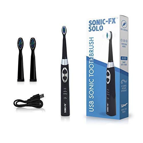 Product Cover Sonic-FX USB Rechargeable Solo Electric Toothbrush - 3 Brushing Modes - with 3 Replacement Brush Heads, Black