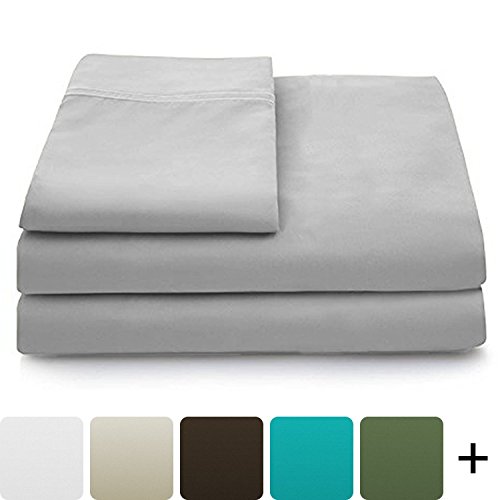 Product Cover Cosy House Collection Luxury Bamboo Sheets - 5 Piece Bedding Set - High Blend from Natural Bamboo Fiber - Soft Wrinkle Free Fabric - 2 Fitted Sheets, 1 Flat, 2 Pillow Cases - Split King, Silver