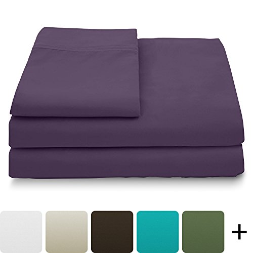Product Cover Cosy House Collection Luxury Bamboo Sheets - 5 Piece Bedding Set - High Blend from Natural Bamboo Fiber - Soft Wrinkle Free Fabric - 2 Fitted Sheets, 1 Flat, 2 Pillow Cases - Split King, Purple