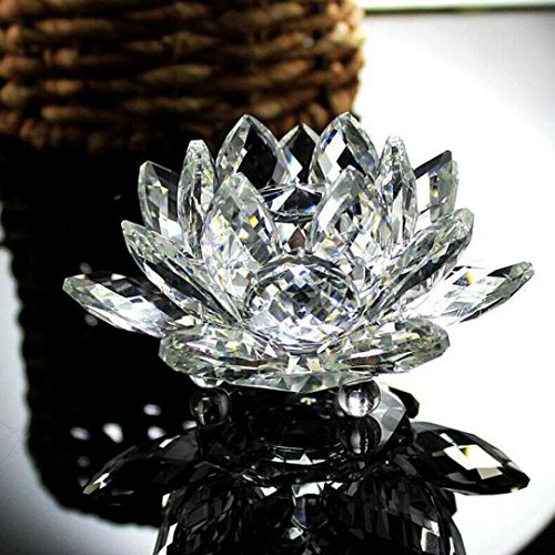 Product Cover Nesee Lotus Crystal Candle Holder, Colorful Crystal Glass Lotus Flower Candle Tea Light Holder Buddhist Candlestick (A)