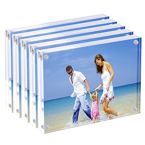 Product Cover AmeiTech Acrylic Photo Frames,3.5x5'' Double Sided Magnetic Picture Frame, Desktop Frameless Postcard Display (5 Pack)