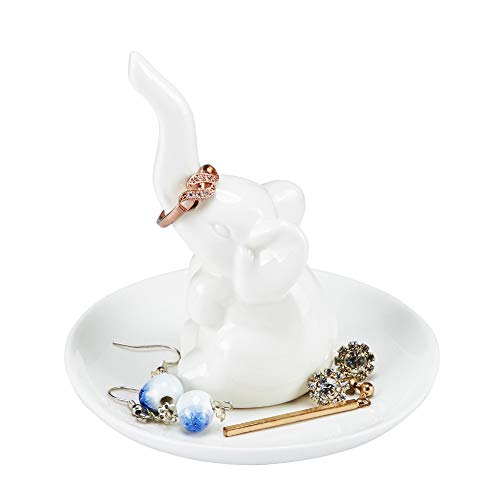 Product Cover HOME SMILE Elephant Ring Dish Holder for Jewelry,Engagement Wedding Trinket Trays Ring Display Holder Stand White