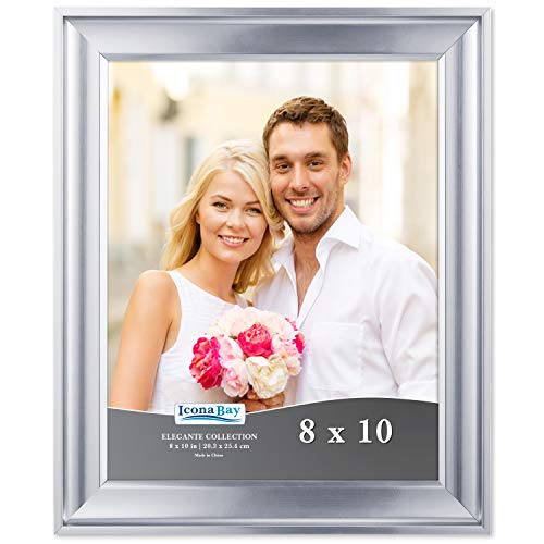 Product Cover Icona Bay 8x10 Picture Frame (1 Pack, Silver), Silver Photo Frame 8 x 10, Wall Mount or Table Top, Set of 1 Elegante Collection