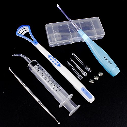 Product Cover Airgoesin Professional Tonsil Stone Remover Tool LED Light | Stainless Steel Tonsillolith Pick Oral Care | Irrigation Syringe | Tongue Cleaner Scraper (Blue)