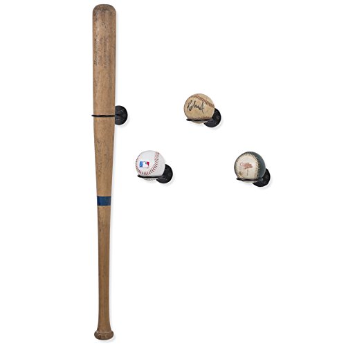 Product Cover Wallniture Sporta Sports Memorabilia Baseball Bat and Ball Rack Holder Wall Mounted Display Rack Steel Black Set of 4