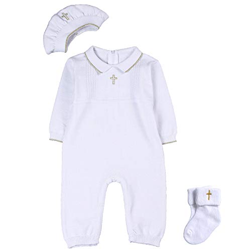 Product Cover HAPIU Baby Boy Baptism Outfit with Hat Christening Outfit-Cross Detail, 9-12M, Pure White