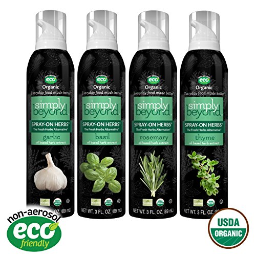 Product Cover Simply Beyond, Organic Spray-On Herbs 4-Pack (Garlic, Basil, Thyme, Rosemary), 3 Fl. Oz
