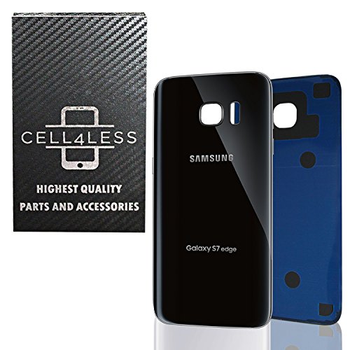 Product Cover CELL4LESS Compatible Back Glass Cover Back Battery Door w/Pre-Installed Adhesive Replacement for Samsung Galaxy S7 Edge OEM - All Models G935 All Carriers- 2 Logo - OEM Replacement (Black Onyx)