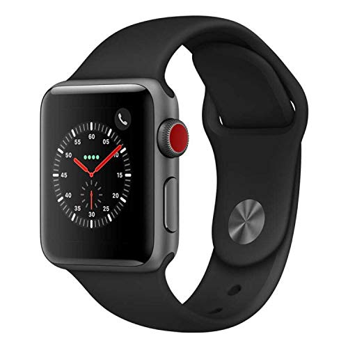 Product Cover Apple Watch Series 3 42mm Smartwatch (GPS + Cellular, Space Gray Aluminum Case, Black Sport Band) (Renewed)