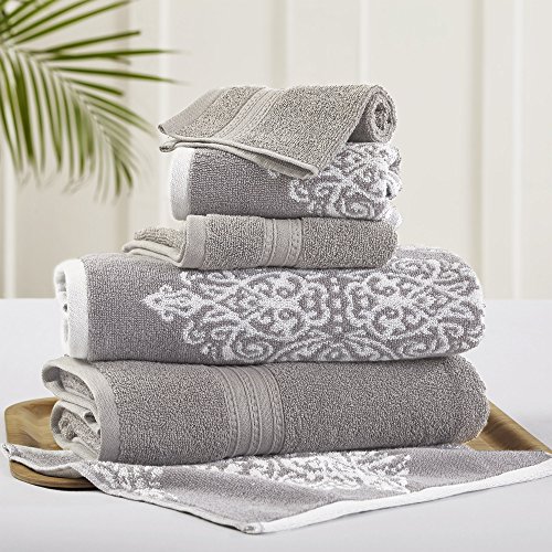 Product Cover Amrapur Overseas | Artesia Damask 6 Piece Reversible Yarn Dyed Jacquard Towel Set (Grey)