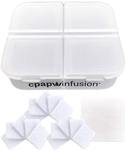Product Cover CPAP Infusion Adapter Replacement Refill Pads for Essential Oils - Includes A Storage Container for Up to 20 Refill Pads, 4 Blank Labels and Microfiber Absorbent Replacement Oil Pads (15 Refill Pads)