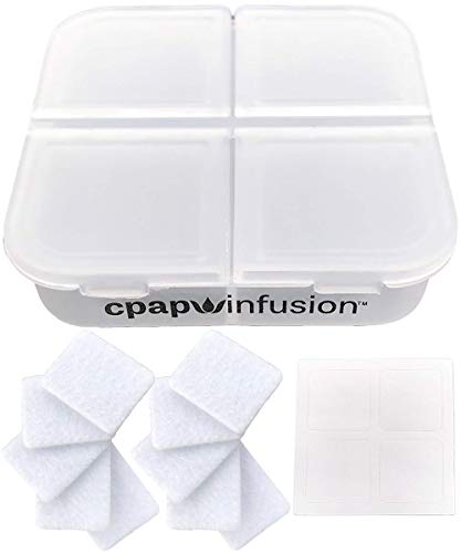 Product Cover CPAP Infusion Adapter Replacement Refill Pads for Essential Oils - Includes A Storage Container for Up to 20 Refill Pads, 4 Blank Labels and Microfiber Absorbent Replacement Oil Pads (10 Refill Pads)
