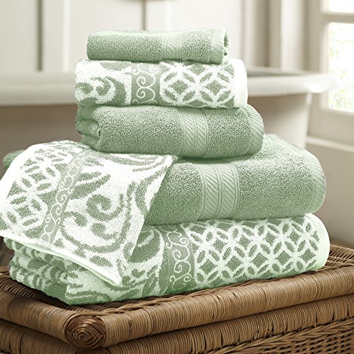 Product Cover Amrapur Overseas | Trefoil Filigree 6 Piece Reversible Yarn Dyed Jacquard Towel Set (Sage)