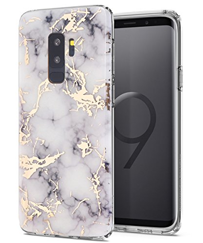 Product Cover Galaxy S9 Plus Case,Spevert Marble Pattern Hybrid Hard Back Soft TPU Raised Edge Ultra-Thin Shock Absorption Slim Protective Case Compatible Samsung Galaxy S9 Plus/S9+(2018 Released) - White