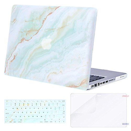 Product Cover MOSISO Plastic Pattern Hard Case&Keyboard Cover&Screen Protector Only Compatible with Old Version MacBook Pro 13 inch (A1278, with CD-ROM) Release Early 2012/2011/2010/2009/2008, White Green Marble