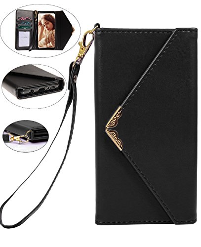 Product Cover Crosspace Samsung Galaxy S9 Plus Case, Galaxy S9 Plus Wallet Case, Envelope Flip Handbag Shell Women PU Leather Slim Holster Magnetic Folio Cover with Card Holder Wrist Strap for Galaxy S9 Plus-Black