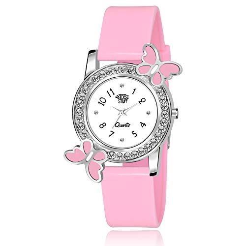 Product Cover Swadesi Stuff Analog White Dial Diamond Studded Pink Butterfly Watch for Girls & Women