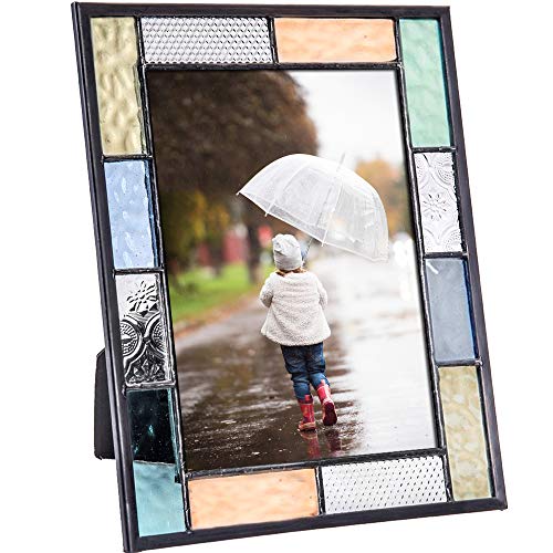 Product Cover Picture Photo Frame 5x7 Colorful Stained Glass - J Devlin Pic 412-57HV Blue Green Aquamarine Peach Pastel Home Decor Easel Back