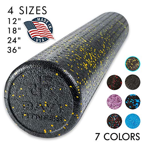 Product Cover High Density Muscle Foam Rollers by Day 1 Fitness - Sports Massage Rollers for Stretching, Physical Therapy, Deep Tissue, Myofascial Release - Ideal for Exercise and Pain Relief - Speckled Yellow, 36
