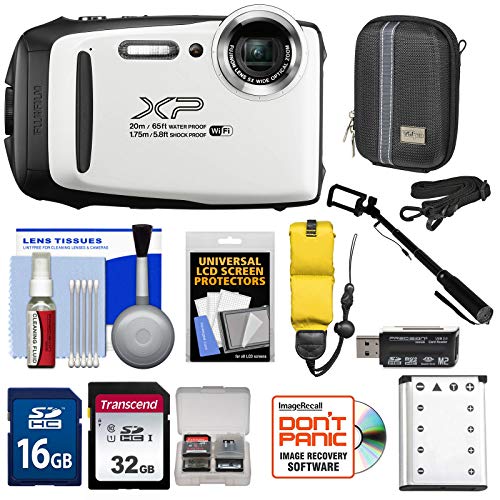Product Cover Fujifilm FinePix XP130 Shock & Waterproof Wi-Fi Digital Camera (White) with 32GB Card + Battery + Cases + Float Strap + Selfie Stick + Kit