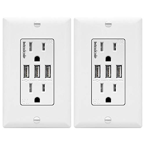 Product Cover TOPGREENER 5.8A 3-Port USB Wall Outlet, 15A TR Receptacle, Compatible with iPhone 11/11 Pro/XS/MAX/XR, Samsung Galaxy S9/S8/S7, LG, HTC & More Smartphones, TU21558A3, 2 Pack