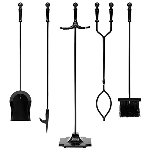 Product Cover Best Choice Products 5-Piece Rustic Indoor Outdoor Fireplace Hearth Wrought Iron Fire Wood Tool Set, Black