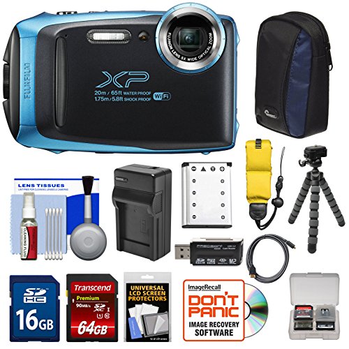 Product Cover Fujifilm FinePix XP130 Shock & Waterproof Wi-Fi Digital Camera (Sky Blue) with 64GB Card + Battery +Charger + Cases + Tripod + Float Strap + Kit