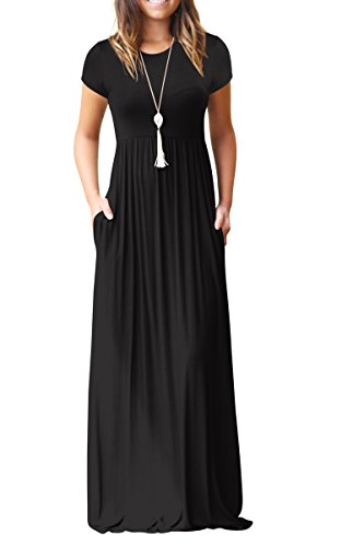 Product Cover Jennyarn Women Short Sleeve Plain Loose Long Maxi Casual Dress with Pocket