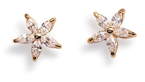 Product Cover Stud Earrings, 14k Gold Flower Earrings For Women | 14k Gold Dipped Celebrity Approved Flower Stud Earrings | Hypoallergenic Earrings for Sensitive Ears, Dainty CZ Gold Earrings for Women (Clear)