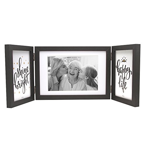 Product Cover Afuly Three Picture Frame 4x6 and 5x7 Black Collage Hinged Folding Triple Photo Frames for Desk 3 Opening Wedding Gifts