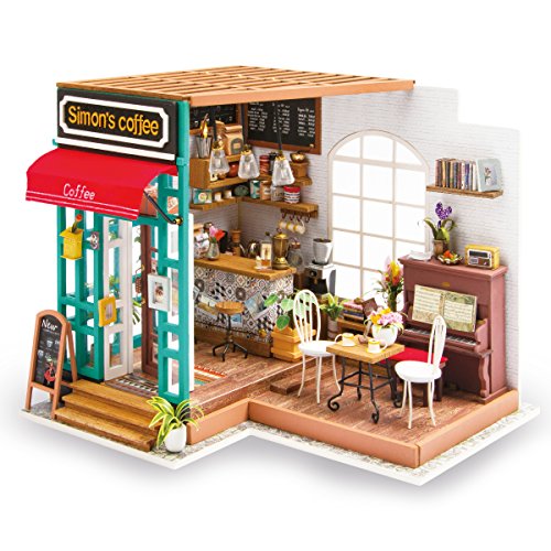 Product Cover Rolife Wooden Mini House Crafts-DIY Model Kits with Furniture and Accessories- Handmade Construction Kit-Wooden Playset-Best Birthday for Boys and Girls (09 Coffee Shop)