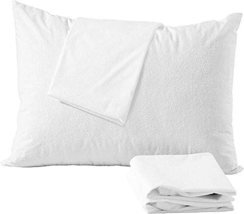Product Cover Niagara Sleep Solution 4 Pack Cotton King Pillow Protectors 100% Waterproof Life Time Replacement Zippered Cotton White Terry Pillow Encasement Washable Long Life Soft Breathable Fabric Set