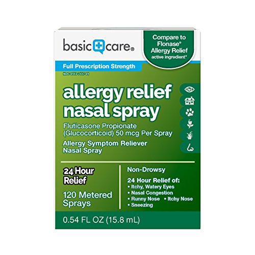 Product Cover Amazon Basic Care Allergy Relief Nasal Spray  Fluticasone Propionate (Glucocorticoid) 50 mcg Per Spray, 120 Metered Sprays 0.54 FL OZ