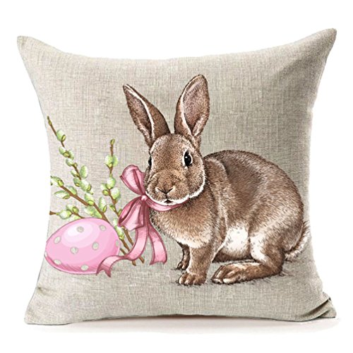 Product Cover MFGNEH Easter Rabbit with Egg Home Decor Pillow Covers, Easter Bunny Engrave Illustration Vintage Graphic Cotton Linen Throw Pillow Case Cushion Covers 18x18
