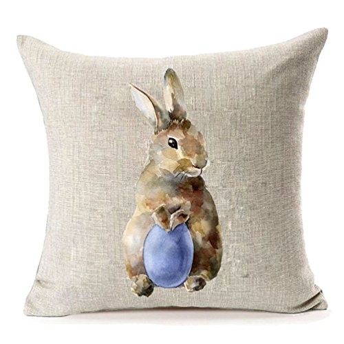 Product Cover MFGNEH Watercolor Easter Bunny with Colored Egg Home Decor Pillow Covers, Cute Baby Rabbit Illustration Cotton Linen Throw Pillow Case Cushion Covers 18x18