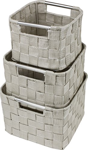 Product Cover Sorbus Storage Box Woven Basket Bin Container Tote Cube Organizer Set Stackable Storage Basket Woven Strap Shelf Organizer Built-in Carry Handles (Square Round Woven Basket Set - 3 Piece, Beige)