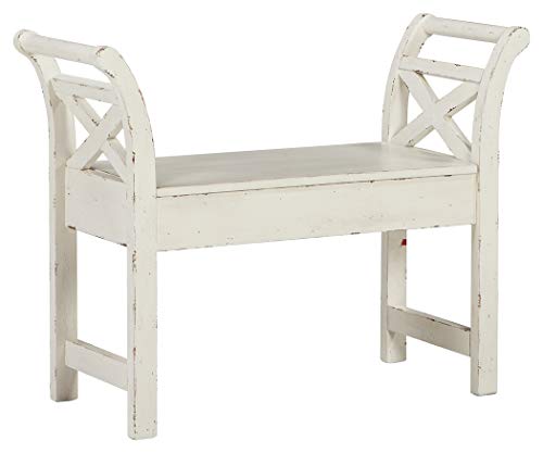 Product Cover Signature Design by Ashley - Heron Ridge Storage Accent Bench - Antique White Finish - Hinged Seat