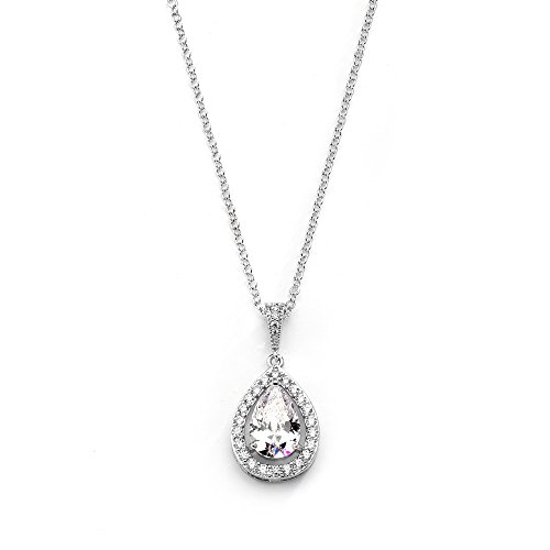 Product Cover Mariell CZ Bridal Necklace Pendant with Pave Frame Halo and Bold Pear-Shaped Teardrop - Platinum Plating