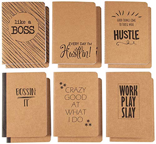 Product Cover Kraft Notebook - 12-Pack Lined Notebook Journals, Pocket Journal for Travelers, Diary, Notes - 6 Different Funny Motivational Designs, Soft Cover, 80 Pages, Brown, 4 x 5.75 Inches